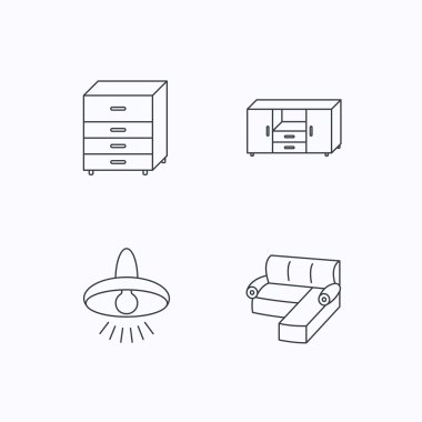 Köşe kanepe, lamba ve göğüs simgeler tavan.