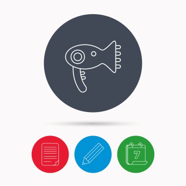 Saç kurutma makinesi simgesi. Elektronik blowdryer işareti.