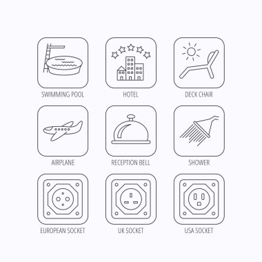Otel, havuz ve plaj şezlong simgeler.