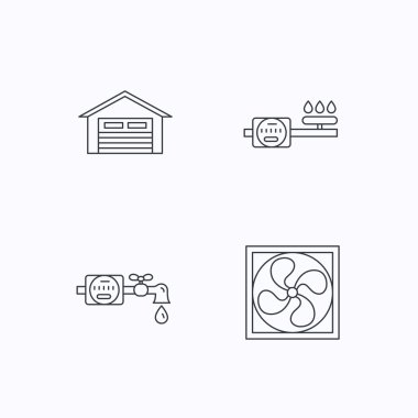 Havalandırma, garaj ve su sayacı simgeleri.