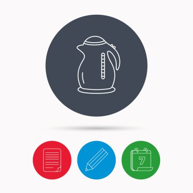 Su ısıtıcı simgesi. Mutfak çaydanlık işareti.