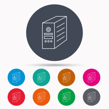 Bilgisayar sunucu simgesi. PC servis talebi veya kule işareti.