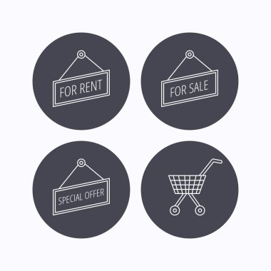 Alışveriş sepeti, kira ve özel fırsat simgeler için.