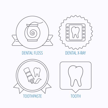 Diş ipi, diş ve diş macunu simgeleri.
