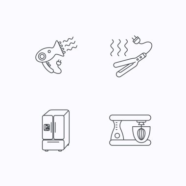 Saç maşası, saç kurutma makinesi ve blender simgeler.