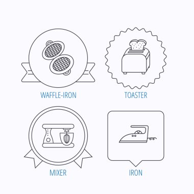 Demir, ekmek kızartma makinesi ve blender simgeleri.