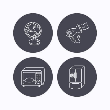 Mikrodalga fırın, saç kurutma makinesi vantilatör simgeler.