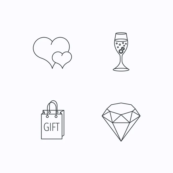 Corazón de amor, caja de regalo e iconos de anillo de boda . — Archivo Imágenes Vectoriales