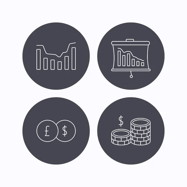 Iconos de banca, dinero en efectivo y estadísticas . — Vector de stock