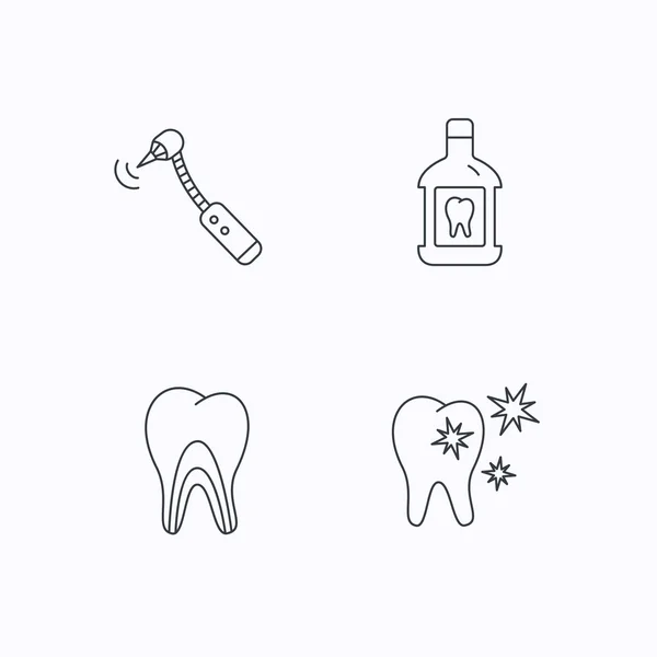 Dents, rince-bouche et tubules dentinaux icônes . — Image vectorielle