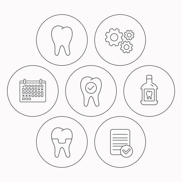 Icônes dents, couronne dentaire et rince-bouche . — Image vectorielle
