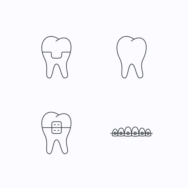 Dental krona, hängslen och tand ikoner. — Stock vektor