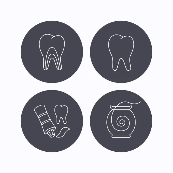 Dent, tubules dentinaux et icônes de fil dentaire . — Image vectorielle