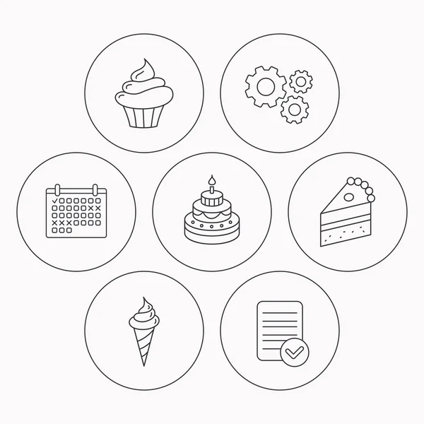 Taart, cupcake en ijs pictogrammen. — Stockvector