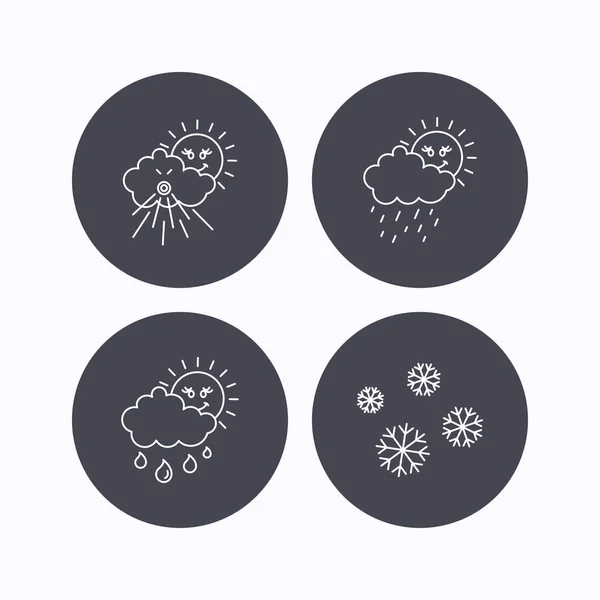 Flocons de neige, icônes soleil et pluie . — Image vectorielle