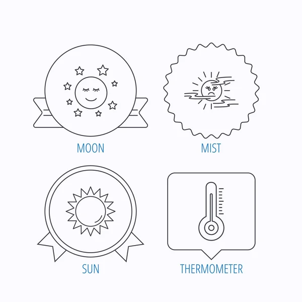 Termómetro, sol e iconos de niebla. Noche de luna . — Vector de stock