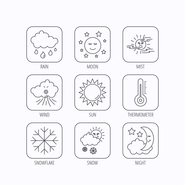 Pogoda, słońce i deszcz ikony. Księżyc w nocy. — Wektor stockowy