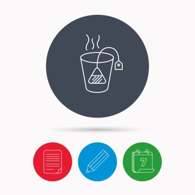 Çay poşeti simgesi. Doğal sıcak içecek işareti.