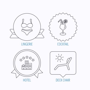 İç çamaşırı, şezlong ve kokteyl simgeler.