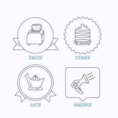 Vapur, saç kurutma makinesi ve tost simgeler.