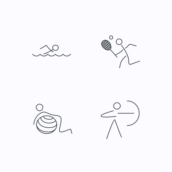 Zwemmen, tennis en gymnastiek pictogrammen. — Stockvector