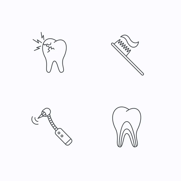 Toothache, drilling tool and toothbrush icons. — Stock Vector