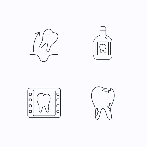 Tooth extraction, caries and mouthwash icons. — Stock Vector