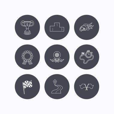 Kazanan Kupası ve Ödülü simgeler. Yarış bayrağını işaretleri.