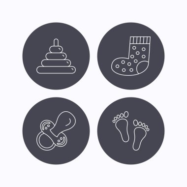 Ayak izi, emzik ve çorap simgeleri.