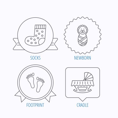 Ayak izi, beşik ve yeni doğan bebek simgeleri.