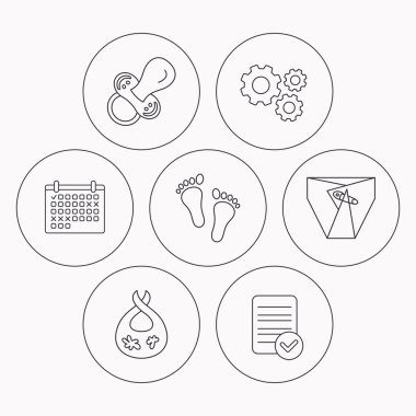 Emzik, ayak izi ve çocuk bezi simgeleri.