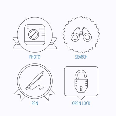 Fotoğraf, açık kilit ve arama simgeler.