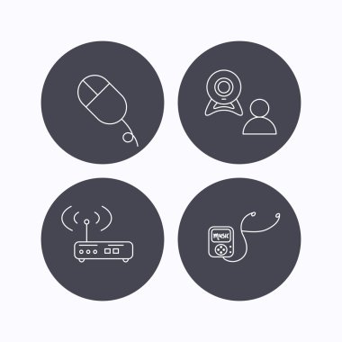 Kablosuz yönlendirici, görüntülü sohbet ve müzik oyuncu simgeleri.