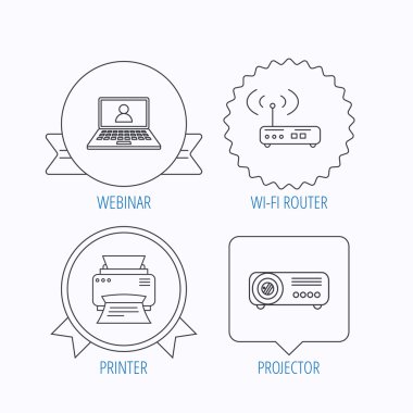 Yazıcı, kablosuz yönlendirici ve projektör simgeler.
