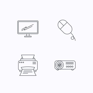 Monitör, yazıcı ve projektör simgeler.