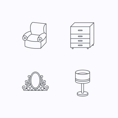 Ayna, Masa lambası ve koltuk simgeler.