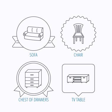 Koltuk, sandalye ve Çekmeceli simgeleri.