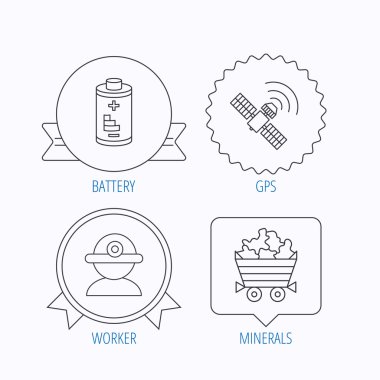 İşçi, mineraller ve Gps uydu simgeleri.