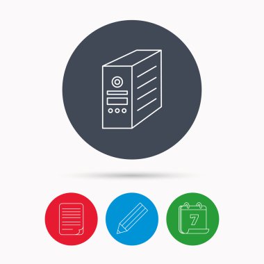 Bilgisayar sunucu simgesi. PC servis talebi veya kule işareti.