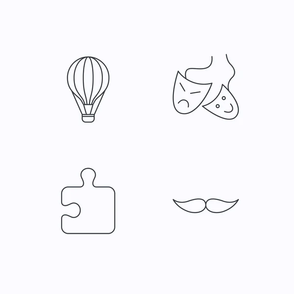 Pussel, luftballong och teater masker ikoner. — Stock vektor