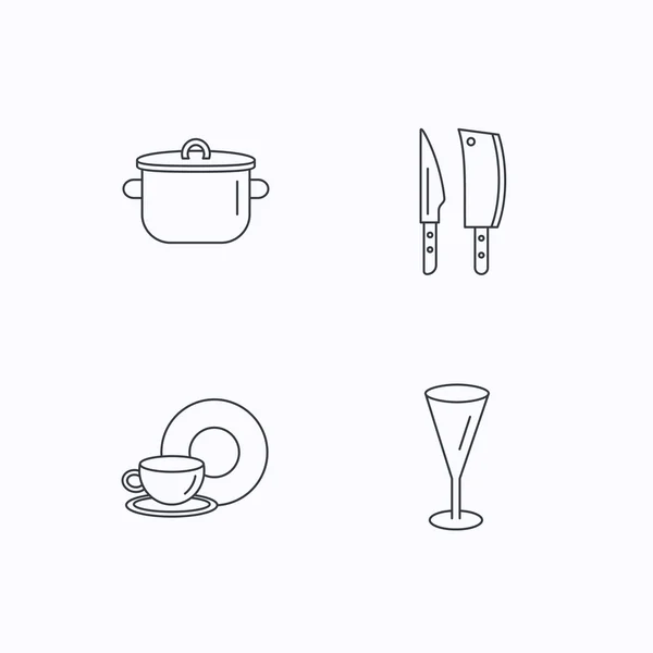Köksknivar, glas och pan ikoner. — Stock vektor