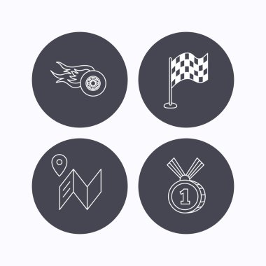 Yarış bayrak, harita ve kazanan ödül simgeleri.