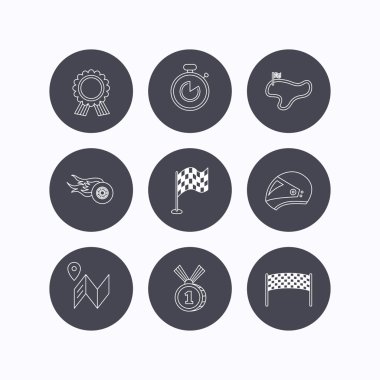 Yarış bayrak ve hız simgeler. Kazanan madalya işaretleri.