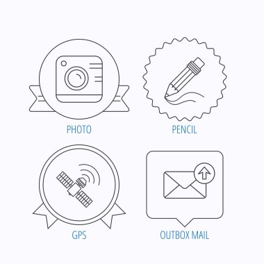 Simge uydu fotoğraf makinesi, posta ve gps.