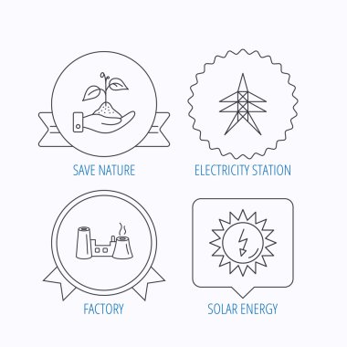Elektrik istasyonu, fabrika ve güneş enerjisi.