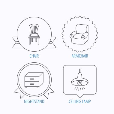 Tavan Lambası, komidin ve koltuk simgeler.