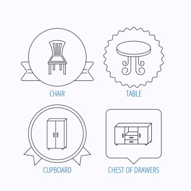 Sandalye, masa ve dolap simgeler.