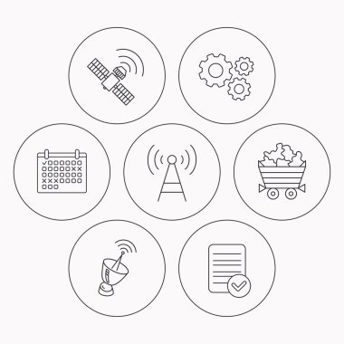 Telekomünikasyon, mineraller ve anten simgeleri.