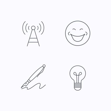 Kalem, telekomünikasyon ve ampul simgeleri.