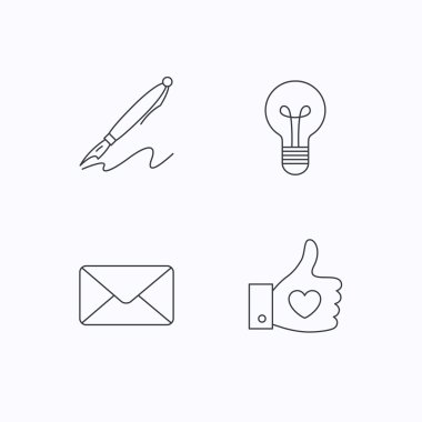 Posta, kalp ve ampul simgeler.